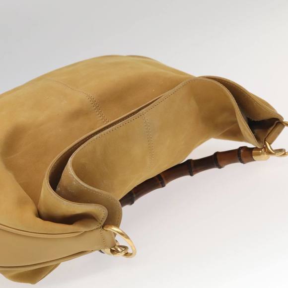 GUCCI Bamboo Hand Bag Leather 2way Beige Gold 001 14 1577 Auth bs19044 - Picture 6 of 16
